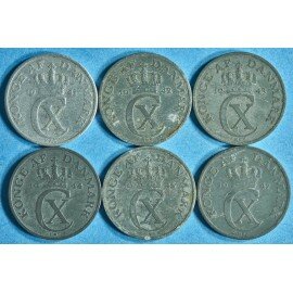 Danmark 2 øre 1941-1947 komplet