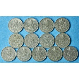 Danmark 10 øre 1948-1960 Typen komplet