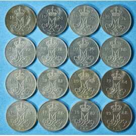 Danmark 10 øre 1973-1988 komplet