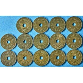 Danmark 2 øre 1927-1940 komplet
