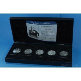 H.C. Andersen Eventyr medaljesæt i sølv i sort skrin
