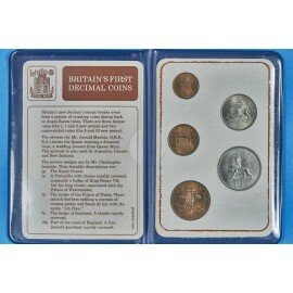 Britains first decimal coins - møntsæt m. 5 mønter
