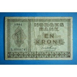 Norge 1 kr. sedel 1940-1950 sirkulert