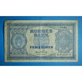 Norge 5 kr. 1944-1955 sirkulert