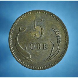 5 øre 1874 mørkpatineret