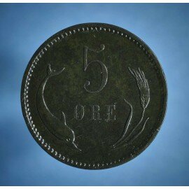 5 øre 1891 mørkpatineret