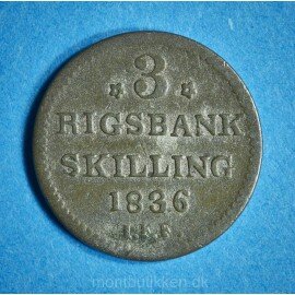 Frederik 6. 3 rigsbankskilling 1836