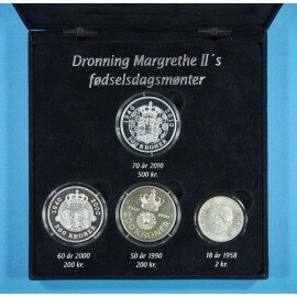 Dronning Margrethe II`s fødselsdagsmønter i sølv.